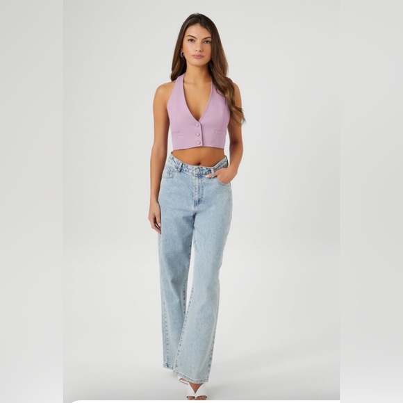 Plunging halter crop top, purple, M - Picture 3 of 6